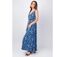 Robe longue larges bretelles froncées PALOMA imprimé bleu océan Coton Du Monde-3