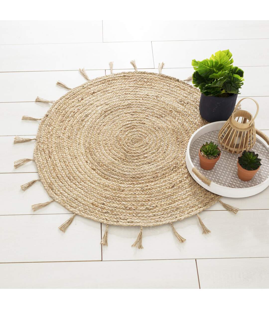 Tapis à franges rond en jute Cosy - Diam. 80 cm - Beige-4