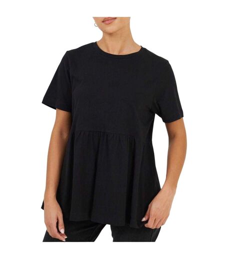 Womens/ladies Swing Smock Panel T-shirt Dress Black Brave Soul