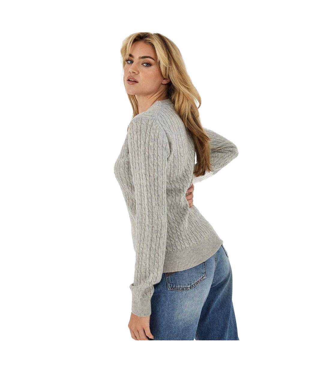 Womens/ladies Tinsbury Cable Knit Merino Wool Slim Long-sleeved Jumper Grey Marl Jack Wills-3