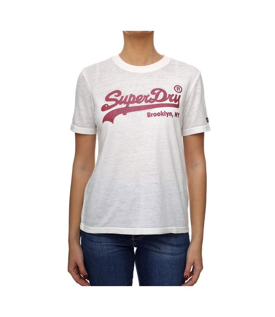 T-shirt Blanc/Rose Femme Superdry Embellished - L