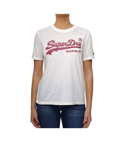 T-shirt Blanc/Rose Femme Superdry Embellished - XS