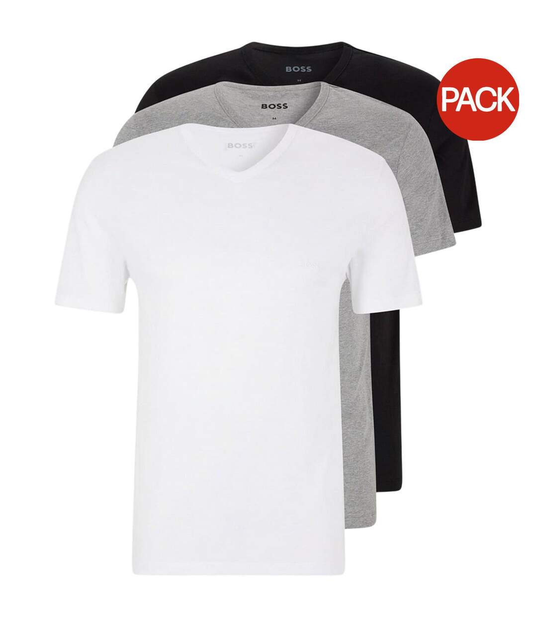Lot De 3  T-shirts Motif/style Logo Homme Blanc Gris Noir Boss-2