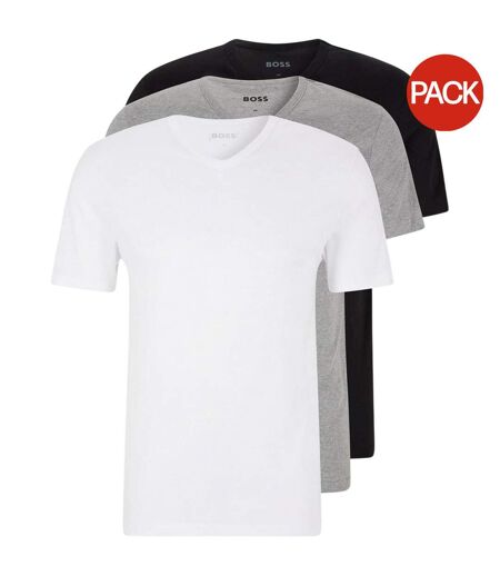 Lot De 3  T-shirts Motif/style Logo Homme Blanc Gris Noir Boss