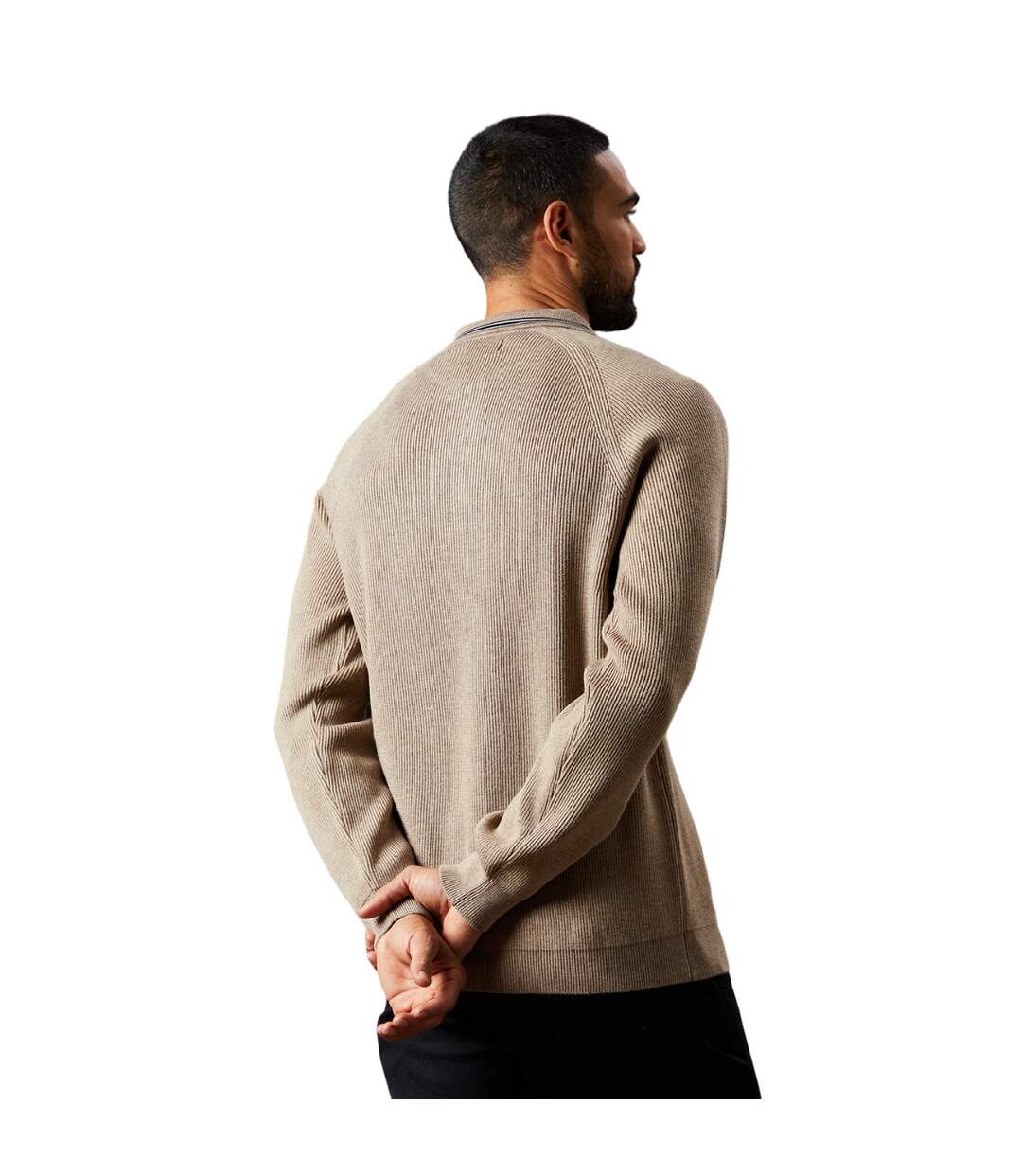 Mens Fine Gauge Knitted Long-sleeved Polo Shirt Natural Burton-2