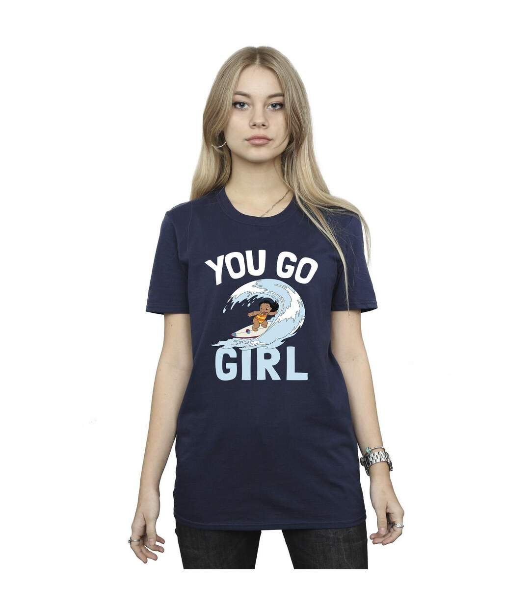 Disney Womens/Ladies Lilo And Stitch You Go Girl Cotton Boyfriend T-Shirt (Bleu marine) - UTBI29849-1