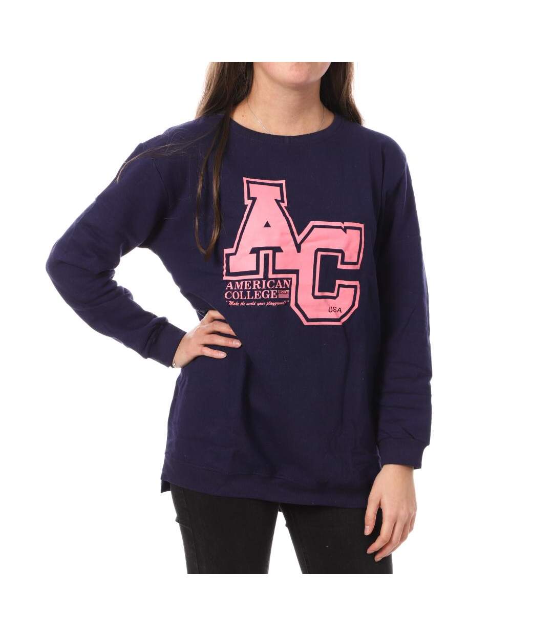 Sweat Long Marine Femme American College YR656 - L-1