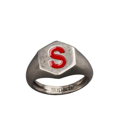 Bague Argent Hexagone Rouge