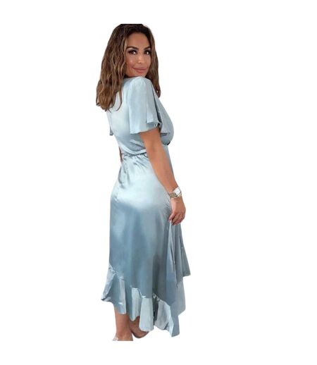 Womens/ladies Satin Short-sleeved Midi Dress Duck Egg AX Paris