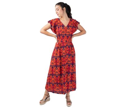 Robe longue manches courtes ARETHA motif ethnique Coton Du Monde