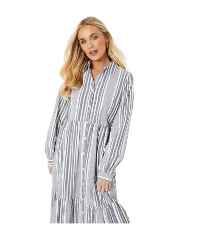 Womens/ladies stripe poplin petite midi shirt dress ivory Principles