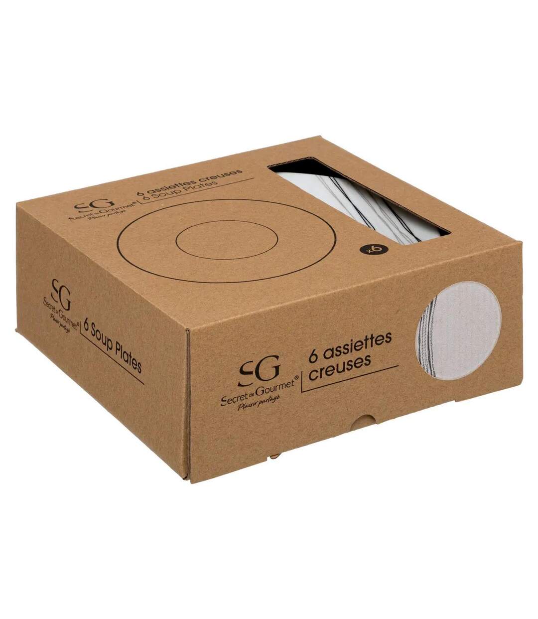 Lot de 6 Assiettes Creuse Lignes 20cm Blanc-3