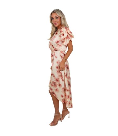 Robe Mi-longue Manches Bouffantes Motif/style Floral Femme Rose Blush AX Paris