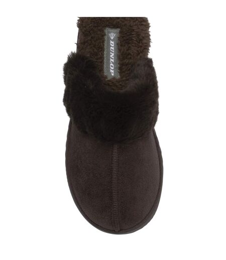 Ladies Faux Fur Trim Mule Slippers Brown Pink Tan Warm UK 3-8