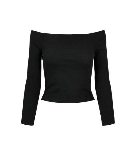 Womens/ladies Ribbed Off Shoulder Long-sleeved Top Black Urban Classics