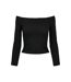 Womens/ladies Ribbed Off Shoulder Long-sleeved Top Black Urban Classics-1