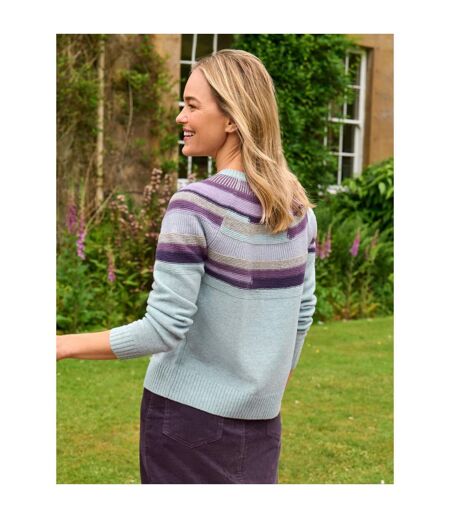 Womens/ladies Offset Stripe Yoke Detail Cardigan Blue Multicoloured WoolOvers