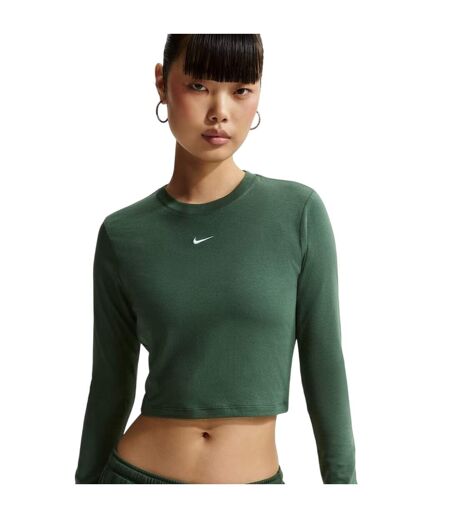 T-shirt Manches Longues Femme Vert Foncé Blanc Nike