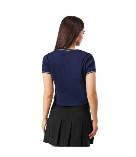 Womens/ladies Slim Crop Top Navy White Jack Wills
