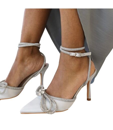 Womens/ladies Fanen Bow Diamante Stiletto Heel High Heels Silver Where´s That From