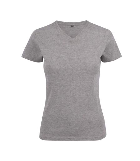 Womens/ladies Heavy V Neck T-shirt Grey Melange Printer