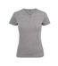 Womens/ladies Heavy V Neck T-shirt Grey Melange Printer-1
