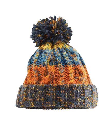 Beechfield Unisex Adults Corkscrew Knitted Pom Pom Beanie Hat (Retro Blue)