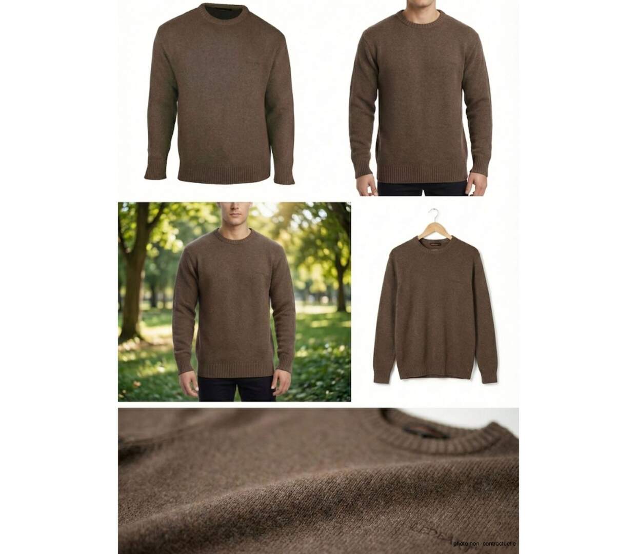 Pull Ras du Cou Homme Ledertys Marron en Maille Perlée-3