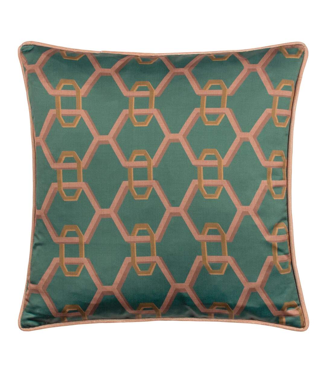 Carnaby satin chain geometric cushion cover 45cm x 45cm teal Paoletti