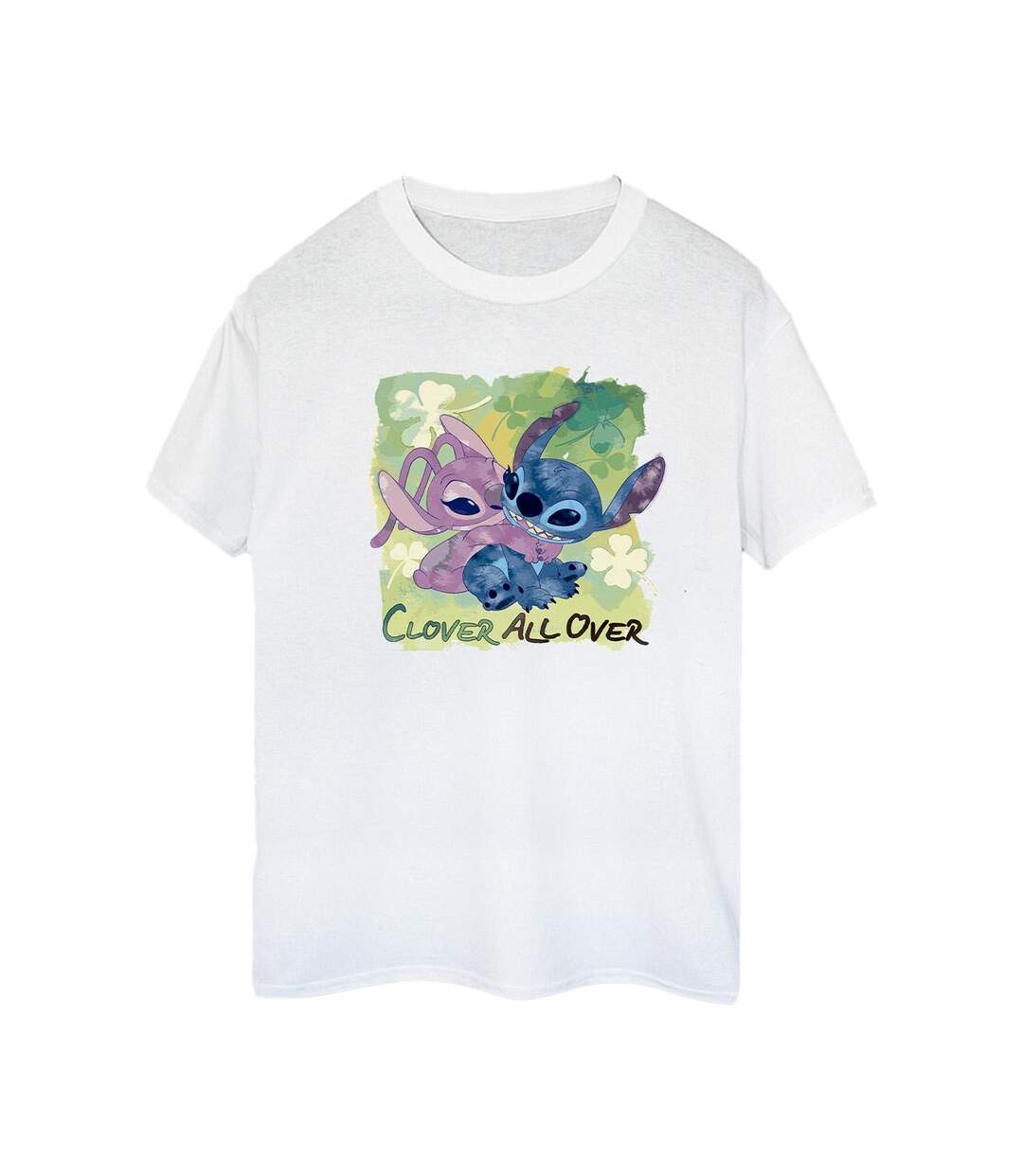 Disney Womens/Ladies Lilo And Stitch St Patrick's Day Clover Cotton Boyfriend T-Shirt (Blanc) - UTBI30136-1