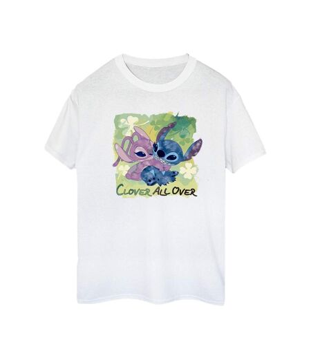 Disney Womens/Ladies Lilo And Stitch St Patrick's Day Clover Cotton Boyfriend T-Shirt (Blanc) - UTBI30136