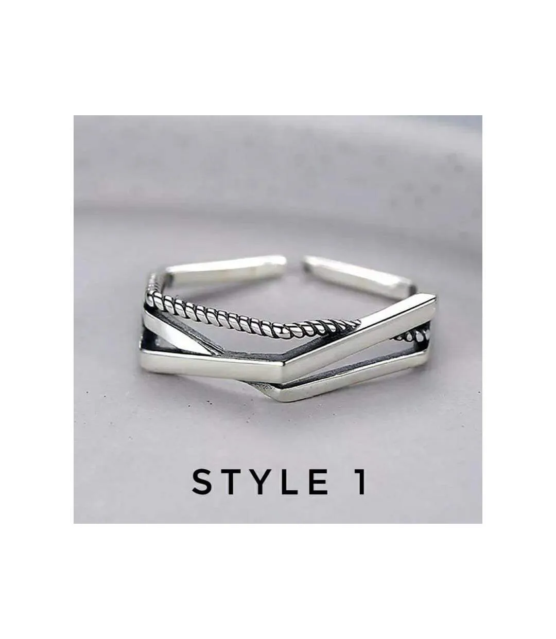 925 Sterling Silver Geometric Hexagon Stackable Slim Band Ring-3