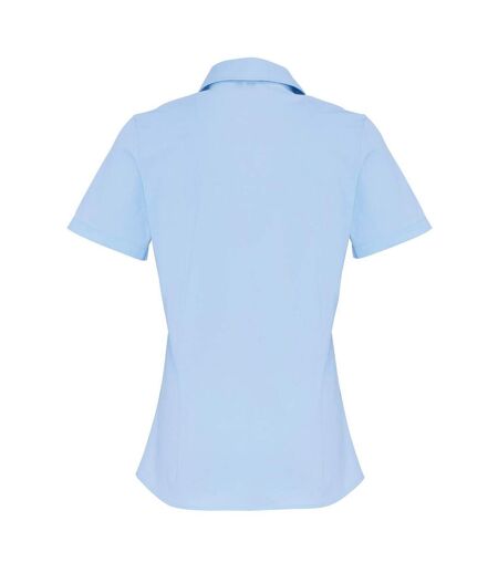 Premier Womens/Ladies Stretch Short-Sleeved Formal Shirt (Pale Blue)