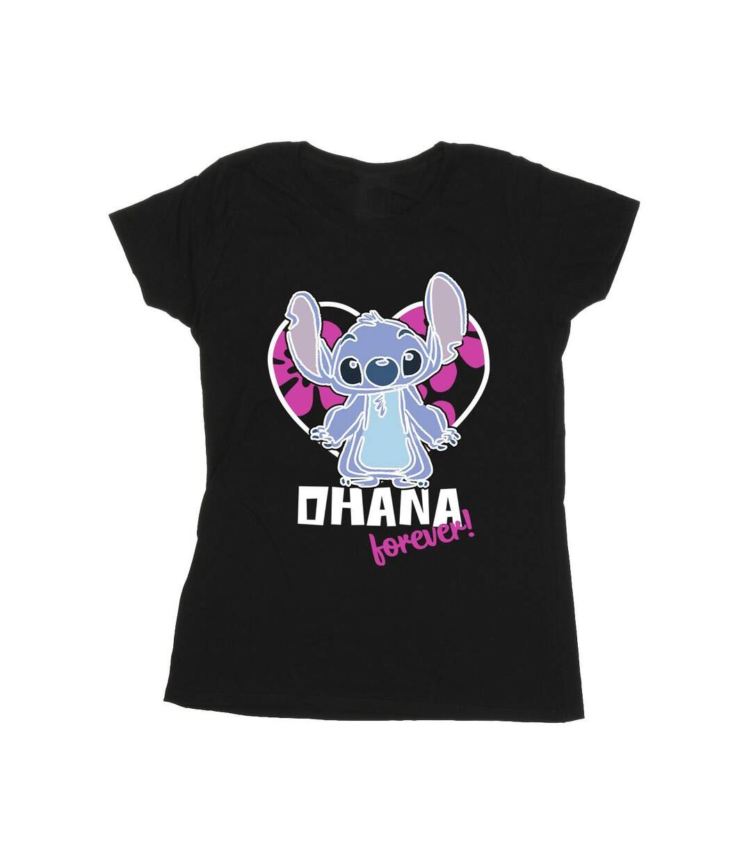 Disney Femmes/Les femmes Lilo And Stitch Ohana Forever Heart - T-shirt en coton (Noir) - UTBI25803-1