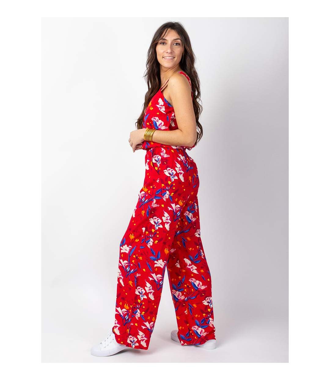 Combi Pantalon femme fleuri CORALY rouge Coton Du Monde