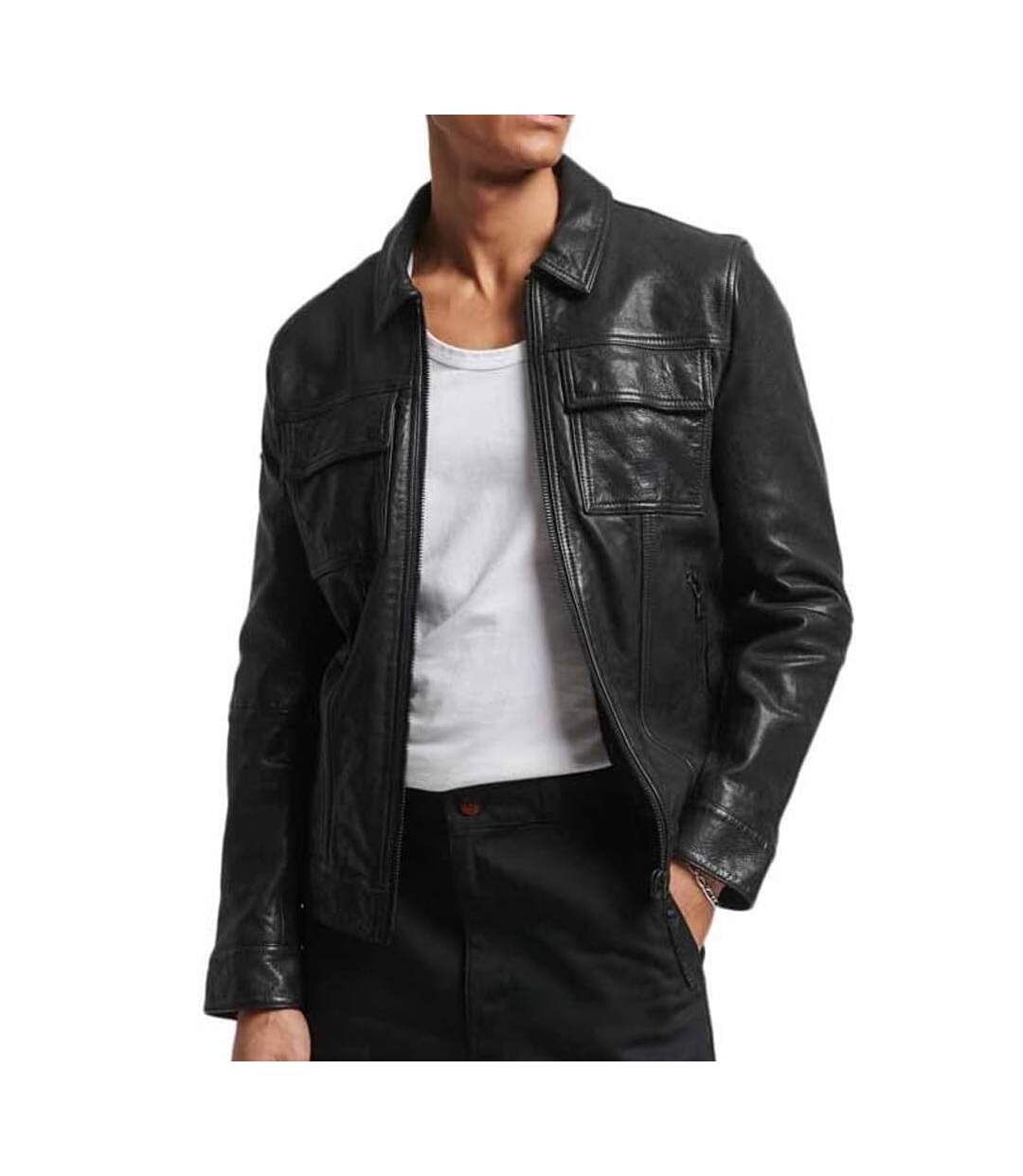 Veste En Cuir Noir Homme Superdry Studios - 3XL