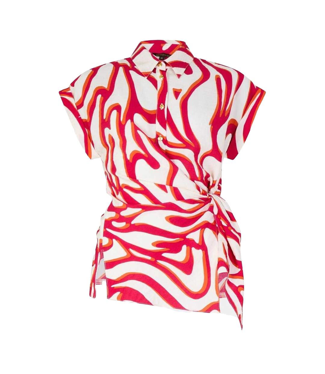 Chemise Mancherons Motif/style Tourbillon Femme Rouge Blanc Biba-2