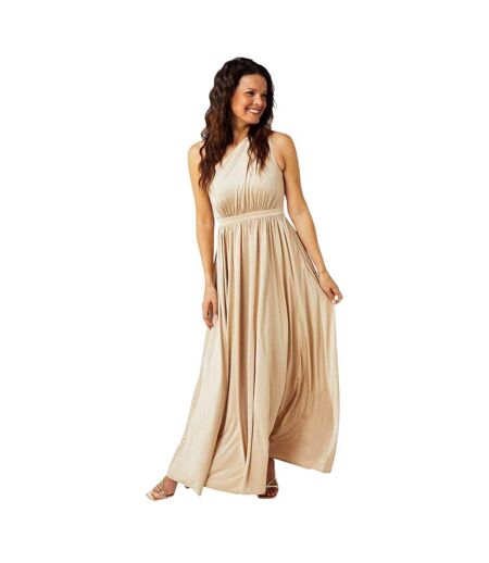 Robe Longue 1 Épaule Mariage Femme Beige Doré Biba