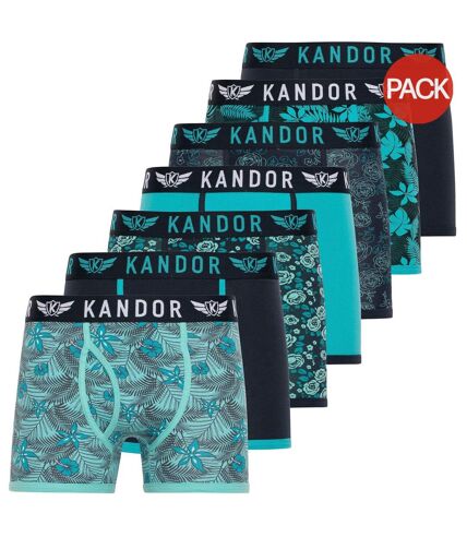 Pack of 7  Mens florid boxer shorts  turquoise Kandor