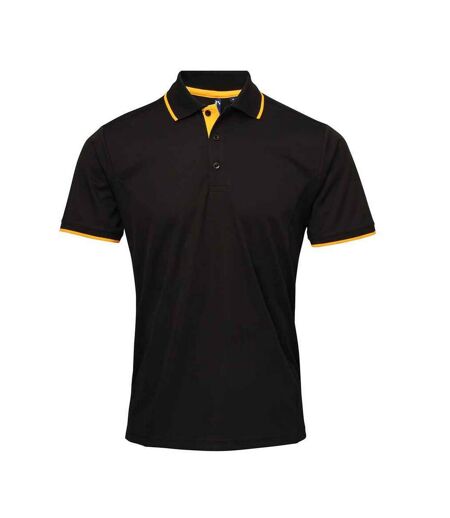 Mens Coolchecker Contrast Pique Polo Shirt Black Sunflower Premier