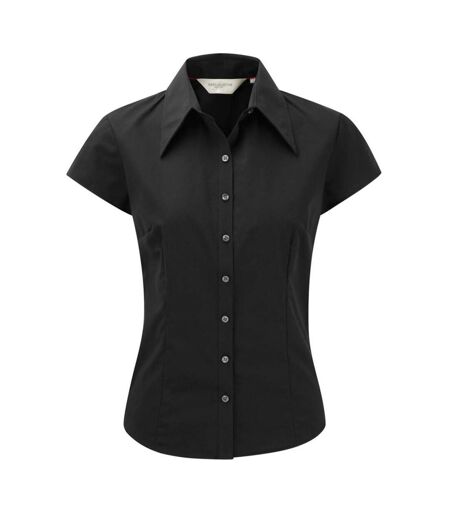 Russell Collection Womens/Ladies Short Cap Sleeve Tencel® Fitted Shirt (Black)