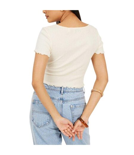 T-shirt Court Motif/style À Bouton Femme Crème Brave Soul