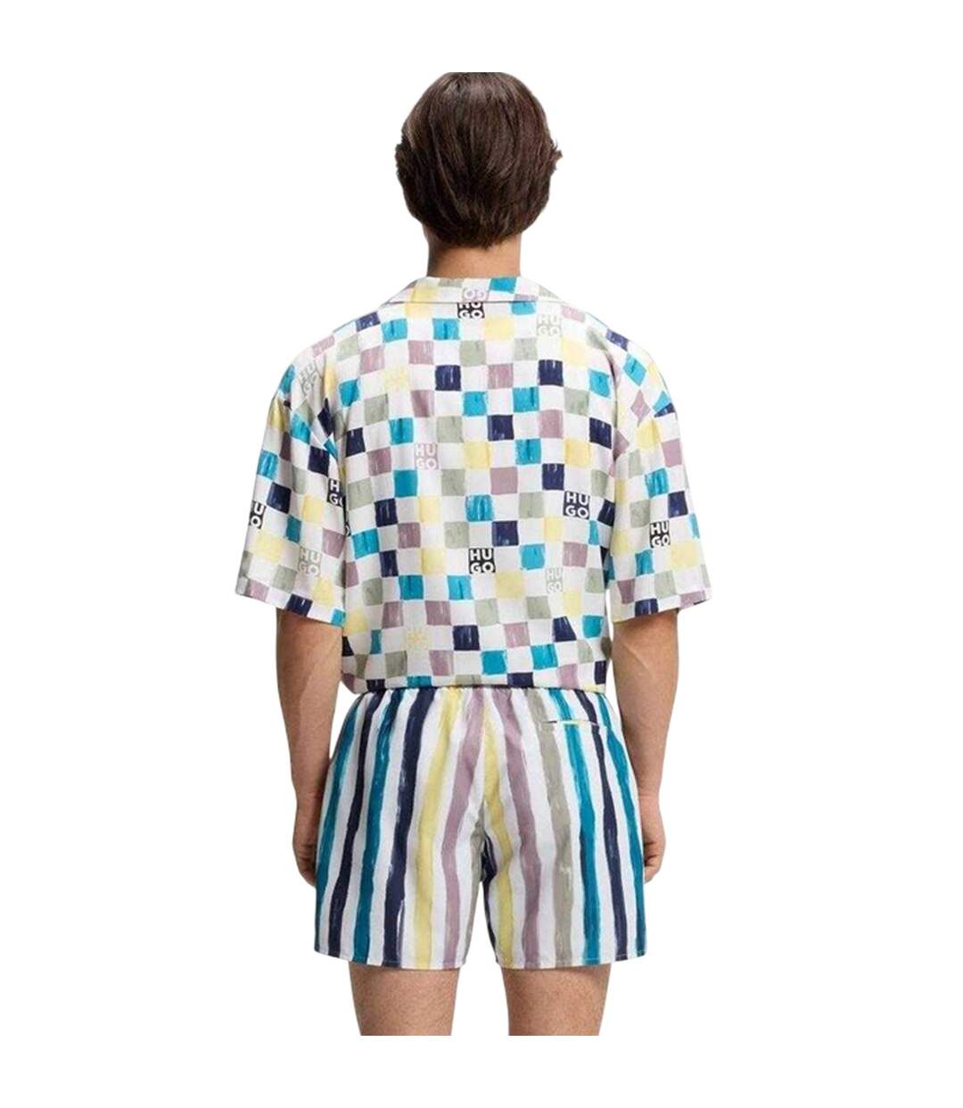 Short De Bain Motif/style Rayures Contrastées Homme Vert Clair Hugo-3