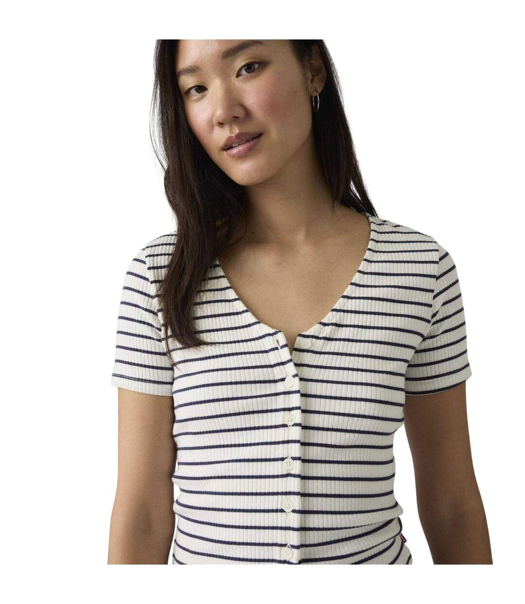 Womens/ladies Striped T-shirt Peacoat Blue Levis-4