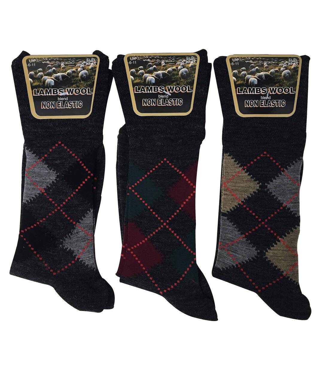 3 Pk Mens Non Elastic Lambs Wool Socks-2