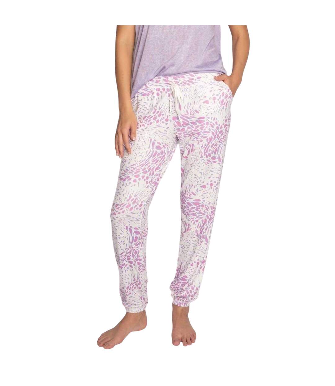 Womens/ladies Leopard Joggers Off White PJ Salvage-2