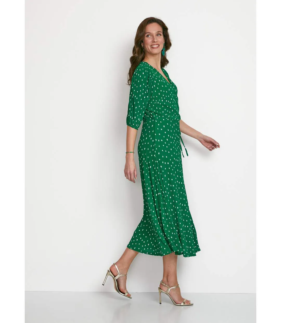 Robe mi longue cache-coeur pois-3