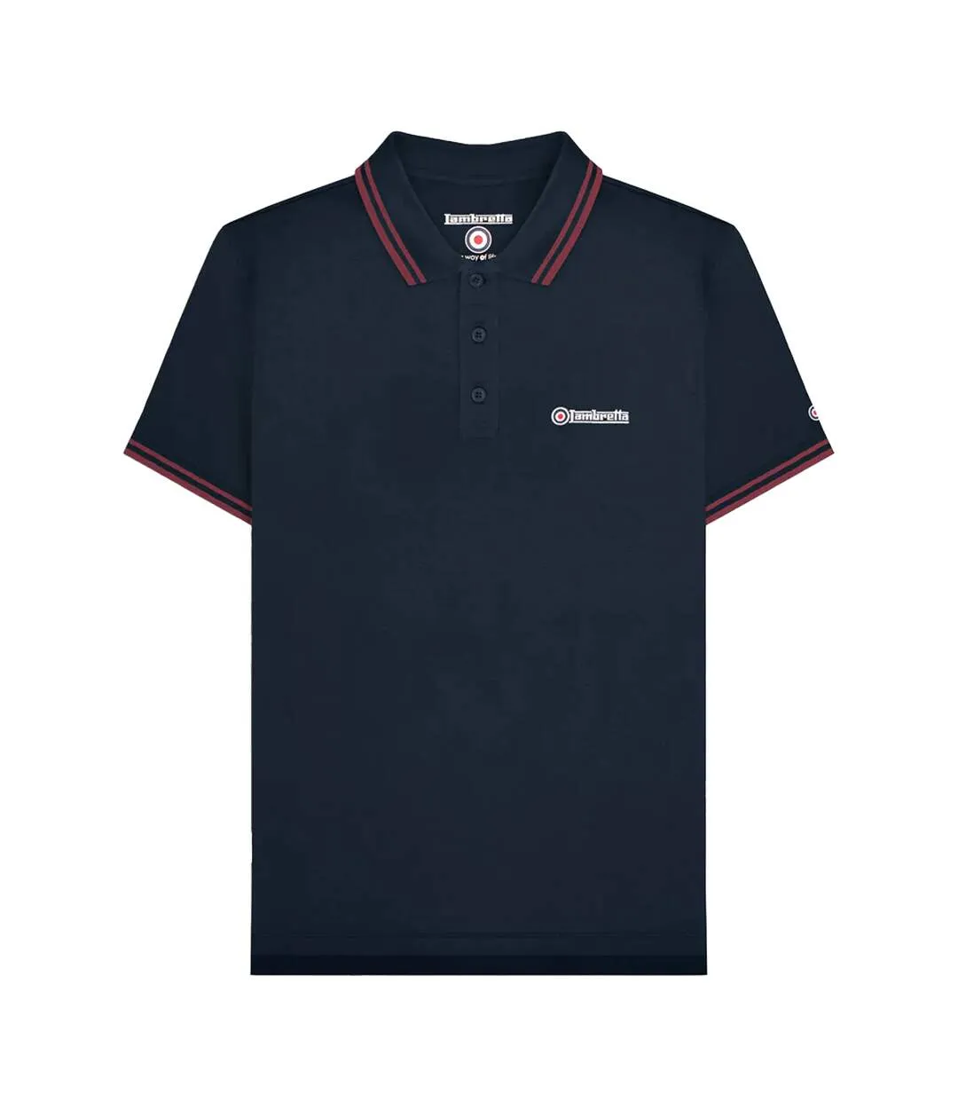 Polo Motif/style Rayure Contrastée Sur Bord Homme Bleu Marine Foncé Bordeaux Lambretta-1