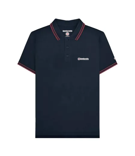Polo Motif/style Rayure Contrastée Sur Bord Homme Bleu Marine Foncé Bordeaux Lambretta
