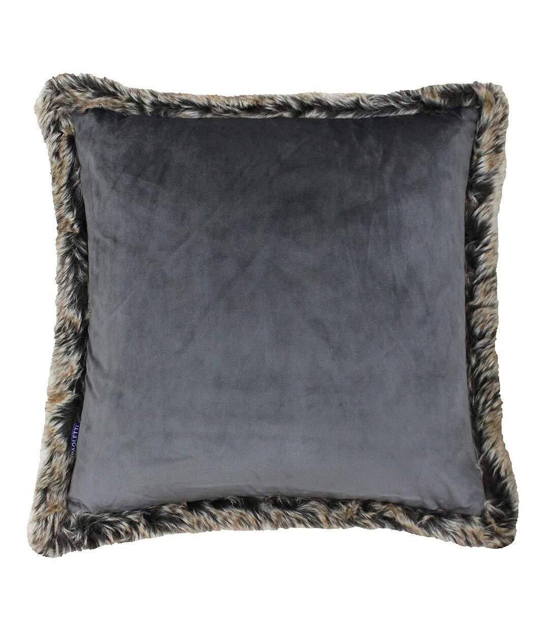 Riva Paoletti Kiruna Faux Fur Edged Square Cushion Cover (Smokey Grey) - UTRV1280